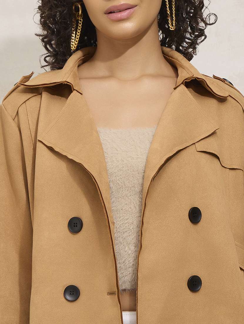 women solid notch lapel long sleeve trench coat - 21941871 -  Standard Image - 3