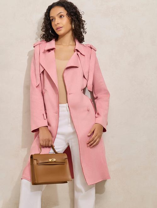 women solid notch lapel long sleeve trench coat - 21941872 - Standard Image - 0