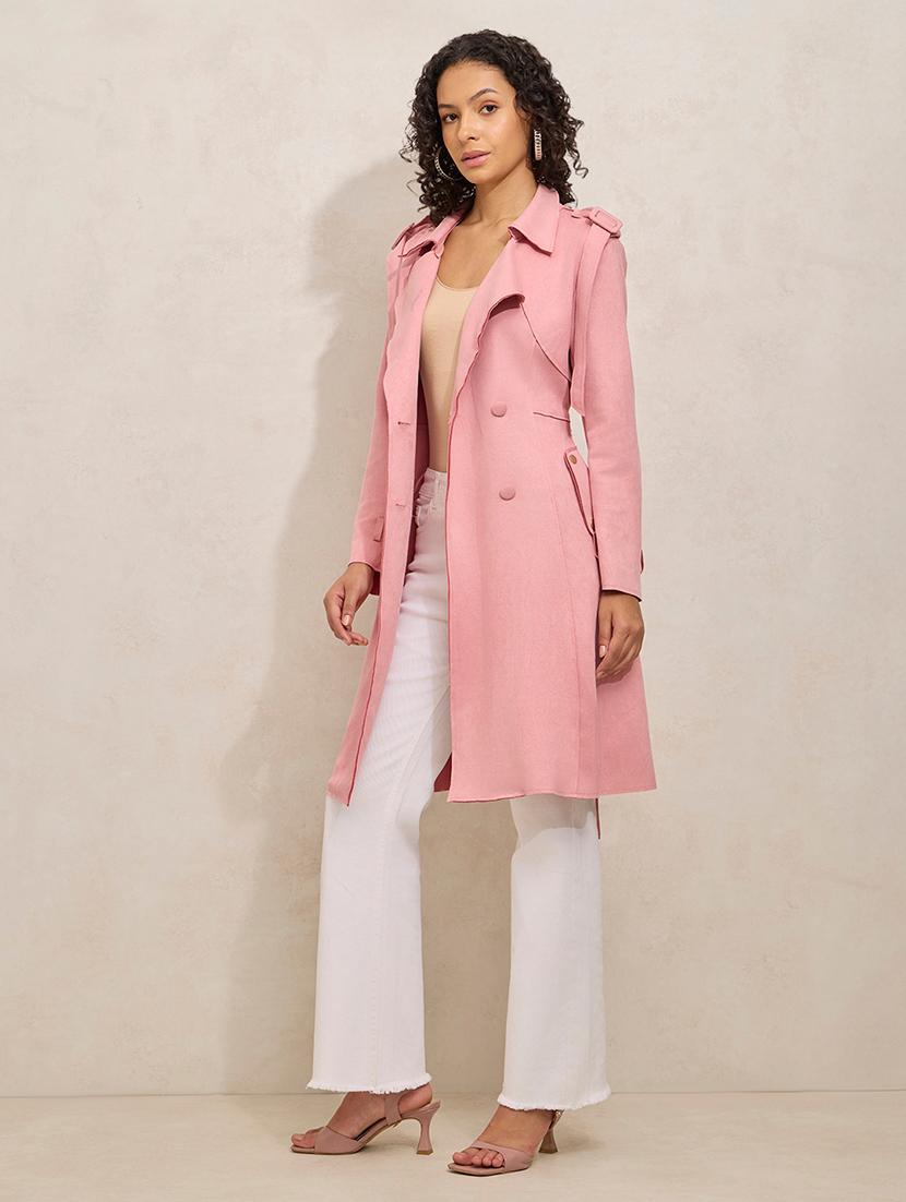 women solid notch lapel long sleeve trench coat - 21941872 - Standard Image - 3