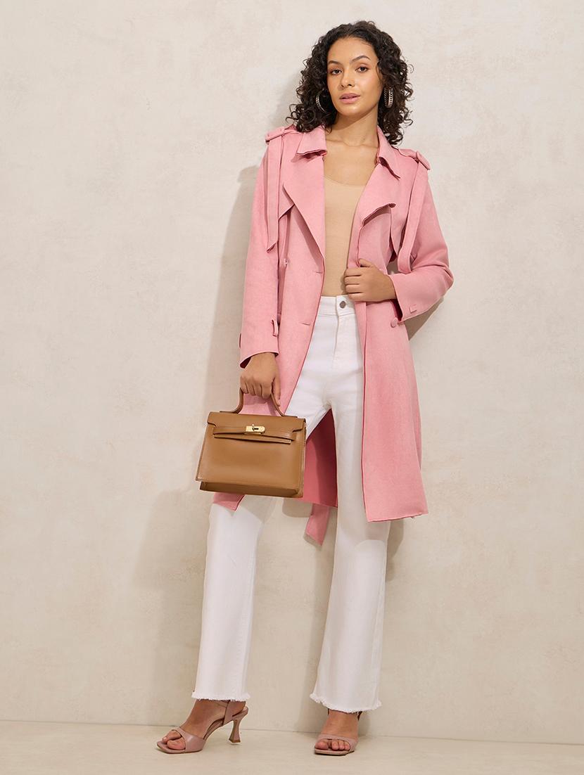 women solid notch lapel long sleeve trench coat - 21941872 - Standard Image - 5