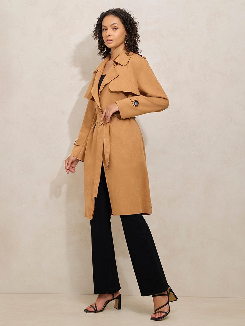 women solid notch lapel long sleeve trench coat - 21941879 - Standard Image - 3