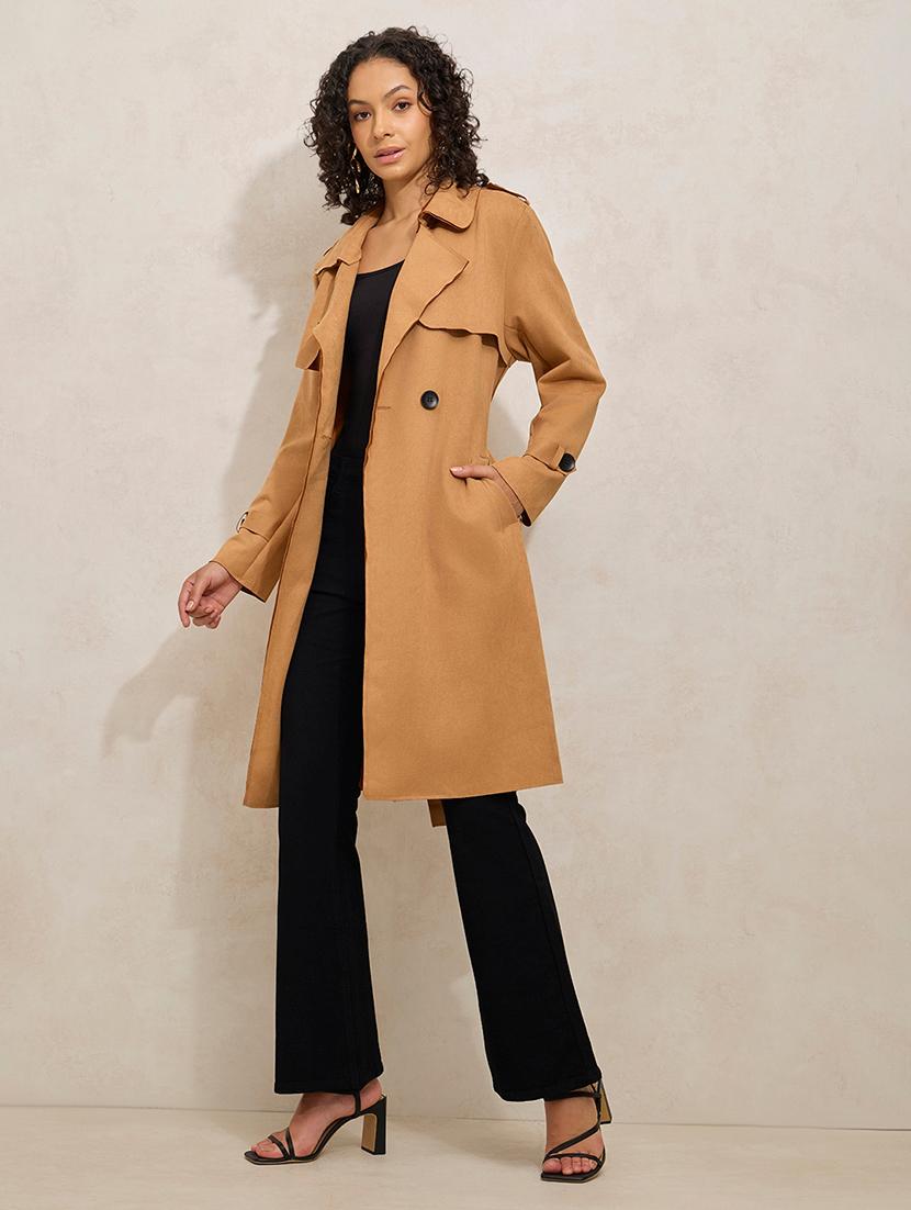 women solid notch lapel long sleeve trench coat - 21941879 - Standard Image - 5
