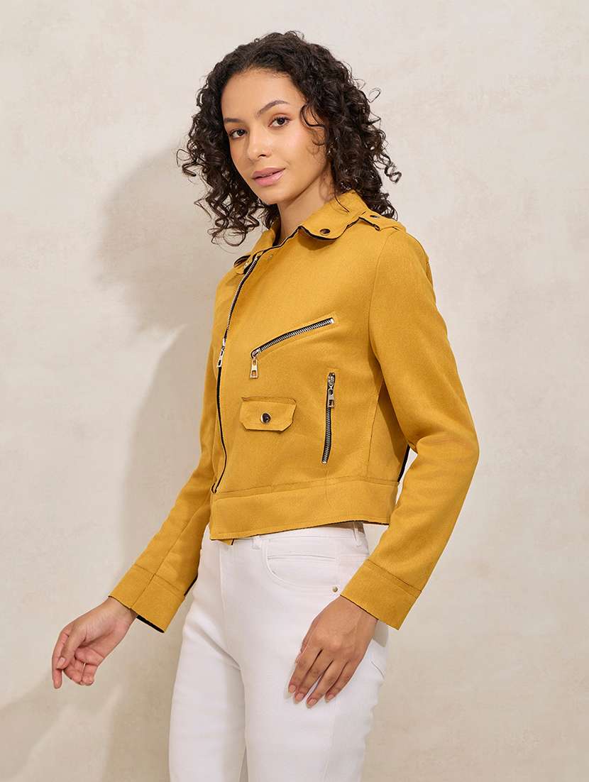 women solid long sleeve biker jacket - 21941880 -  Standard Image - 3
