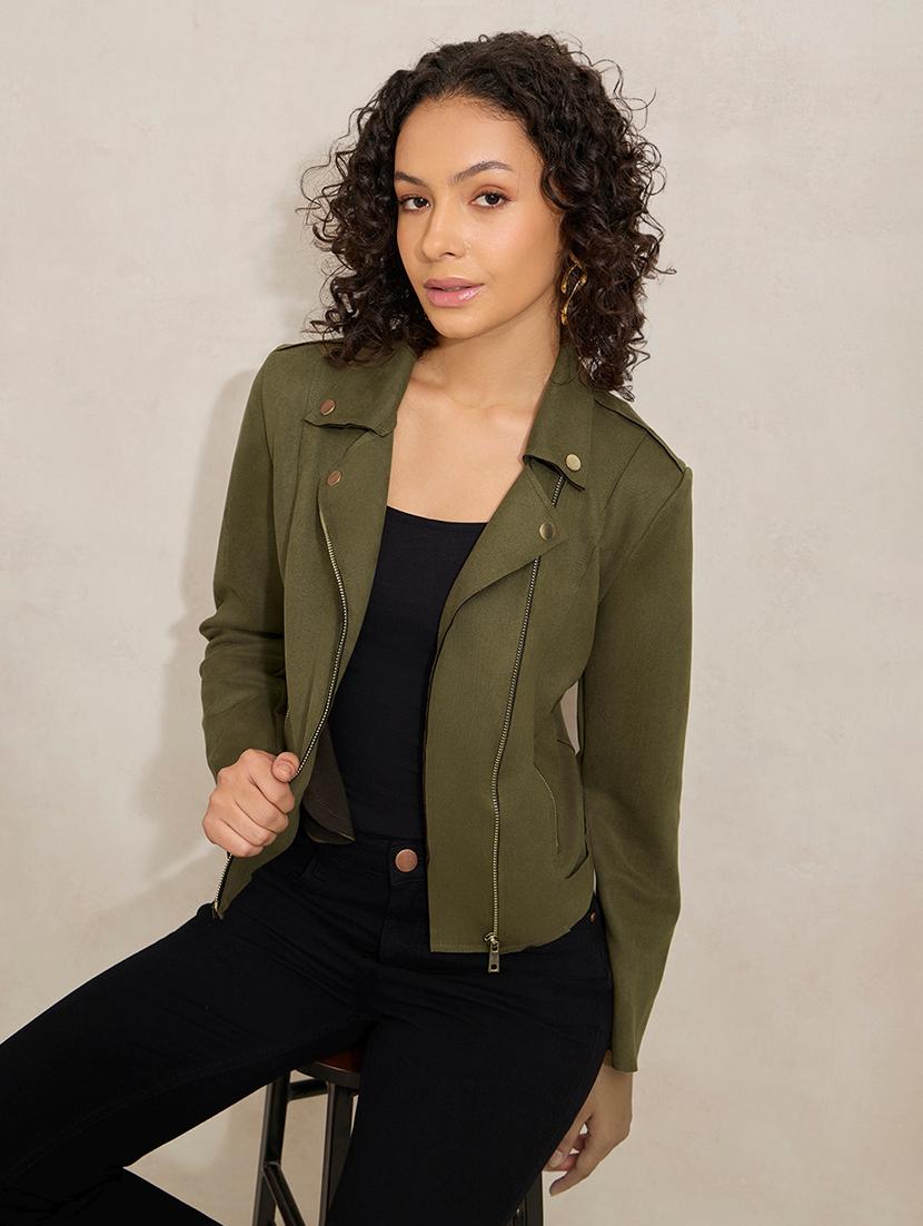 women solid long sleeve biker jacket - 21941881 - Zoom Image - 0