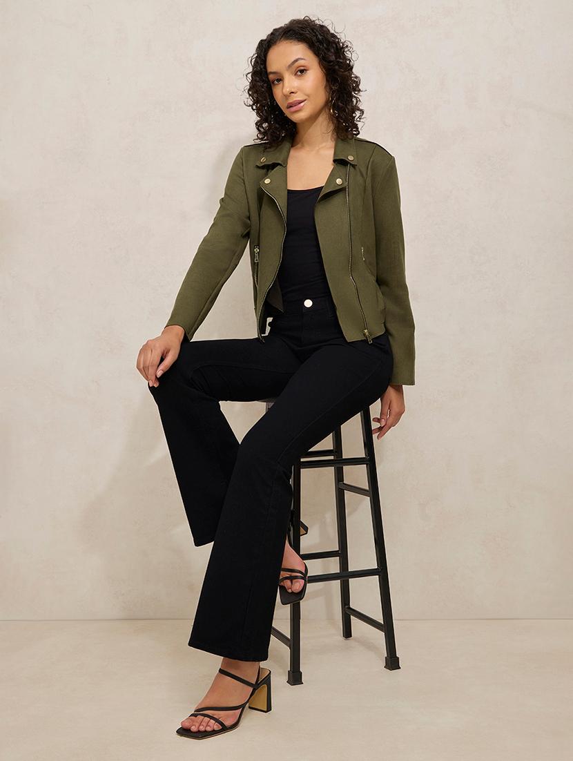 women solid long sleeve biker jacket - 21941881 - Standard Image - 5