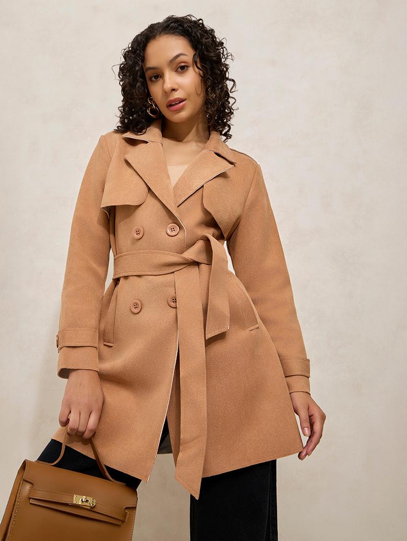 women solid notch lapel long sleeve trench coat - 21941882 -  Zoom Image - 0