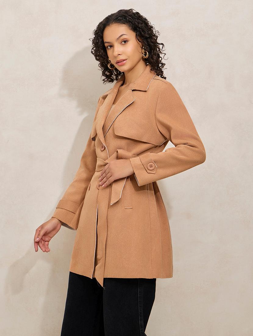 women solid notch lapel long sleeve trench coat - 21941882 - Standard Image - 3
