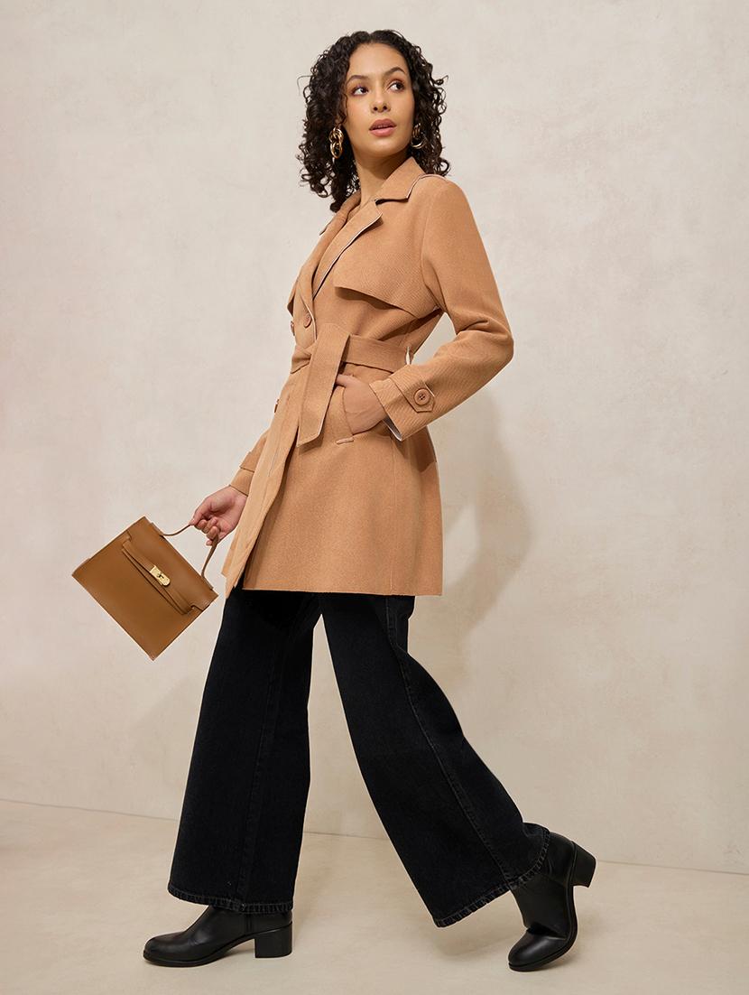 women solid notch lapel long sleeve trench coat - 21941882 - Standard Image - 5
