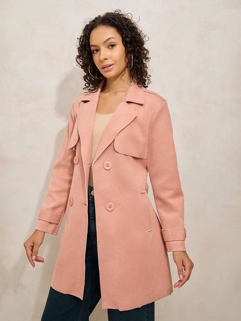 women solid notch lapel long sleeve trench coat - 21941883 -  Zoom Image - 0