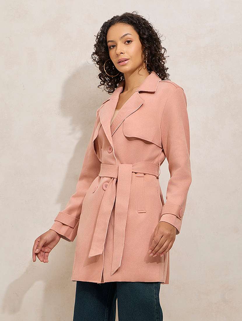 women solid notch lapel long sleeve trench coat - 21941883 -  Standard Image - 3