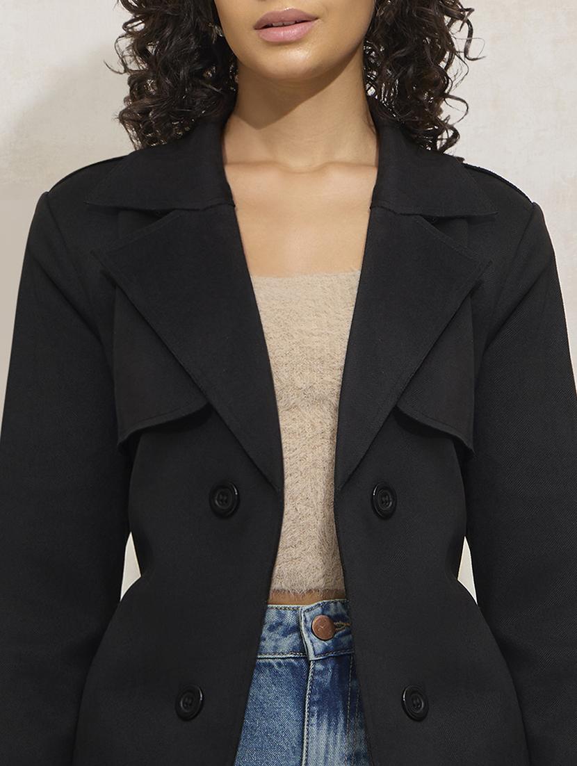 women's regular fit black cotton trench coat - 21941884 - Standard Image - 3
