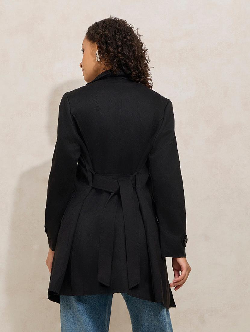 women's regular fit black cotton trench coat - 21941884 - Standard Image - 5
