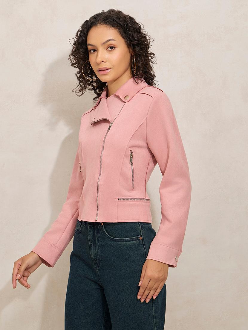 women solid long sleeve biker jacket - 21941885 - Standard Image - 3