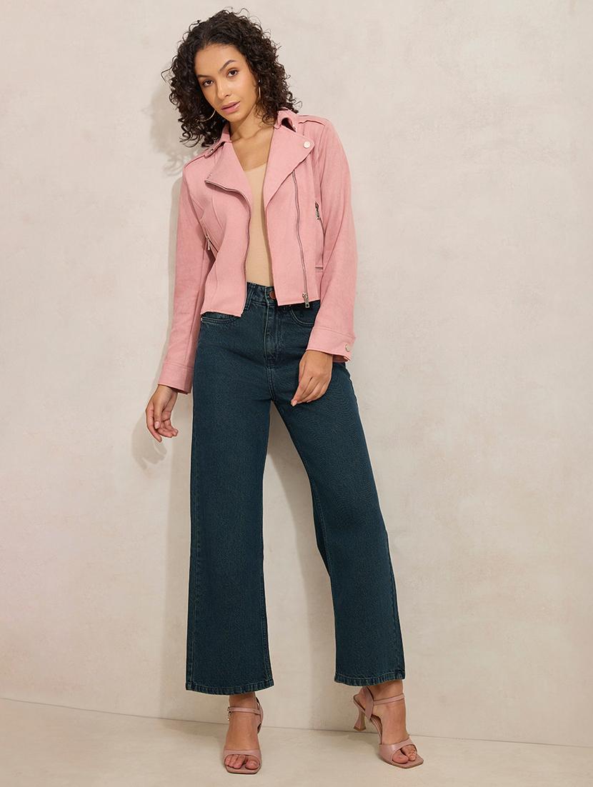 women solid long sleeve biker jacket - 21941885 - Standard Image - 5
