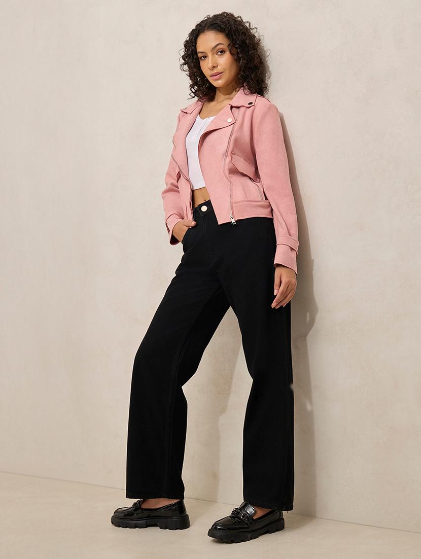 women solid long sleeve biker jacket - 21941887 - Standard Image - 5