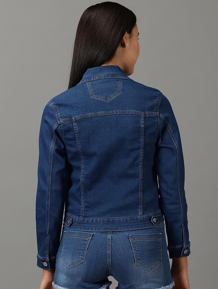 women solid long sleeve denim jacket - 21941892 - Standard Image - 3