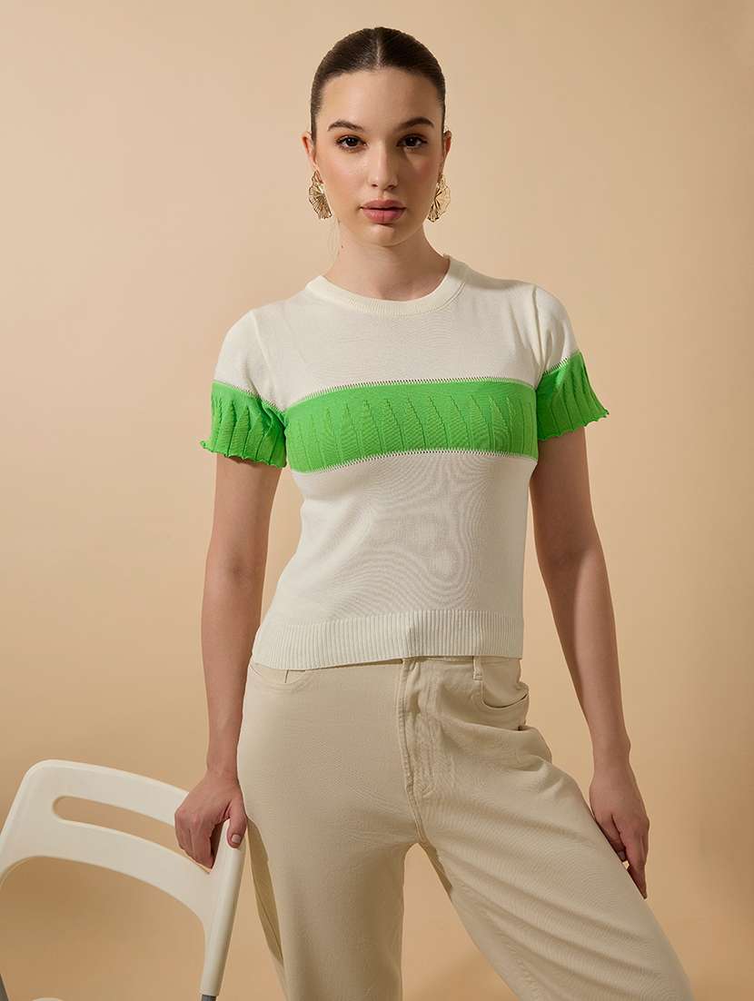 women color blocked short sleeve top