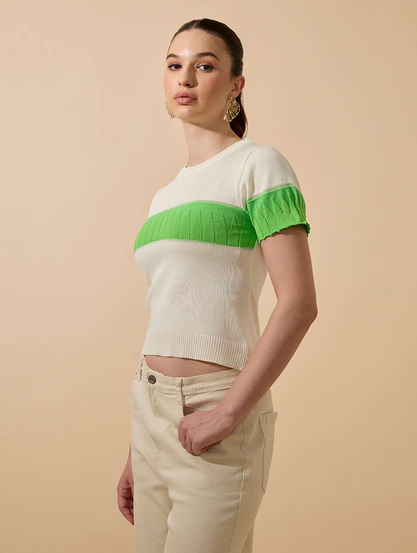 women color blocked short sleeve top - 21941899 -  Standard Image - 3