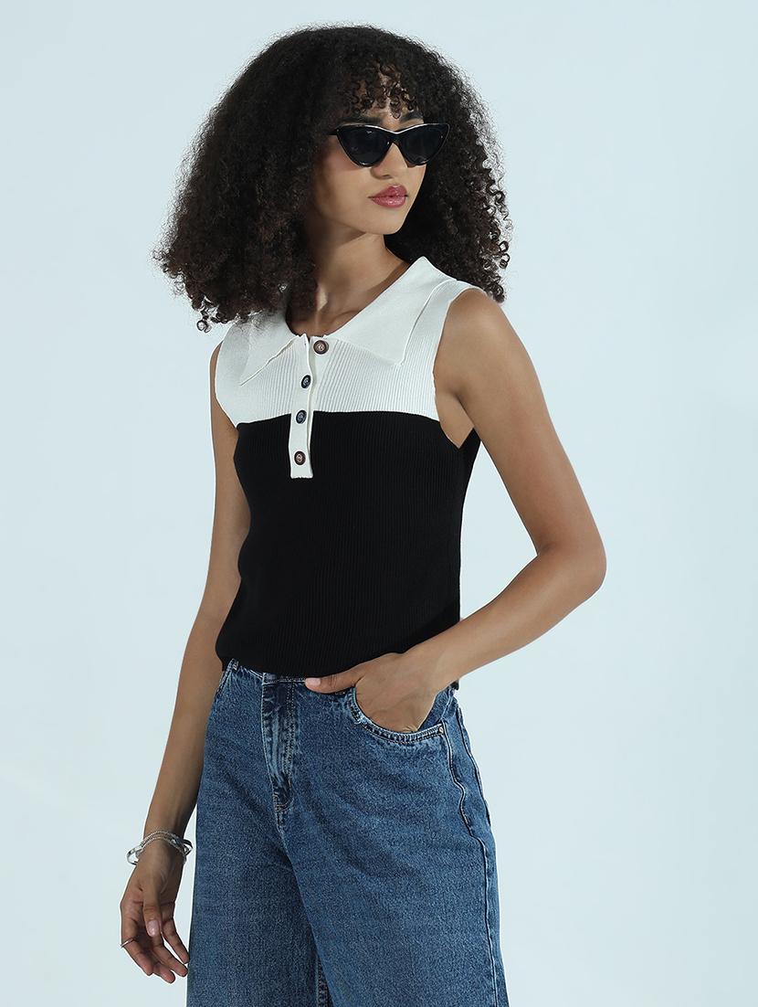 women color blocked sleeveless crop top - 21941900 - Standard Image - 3