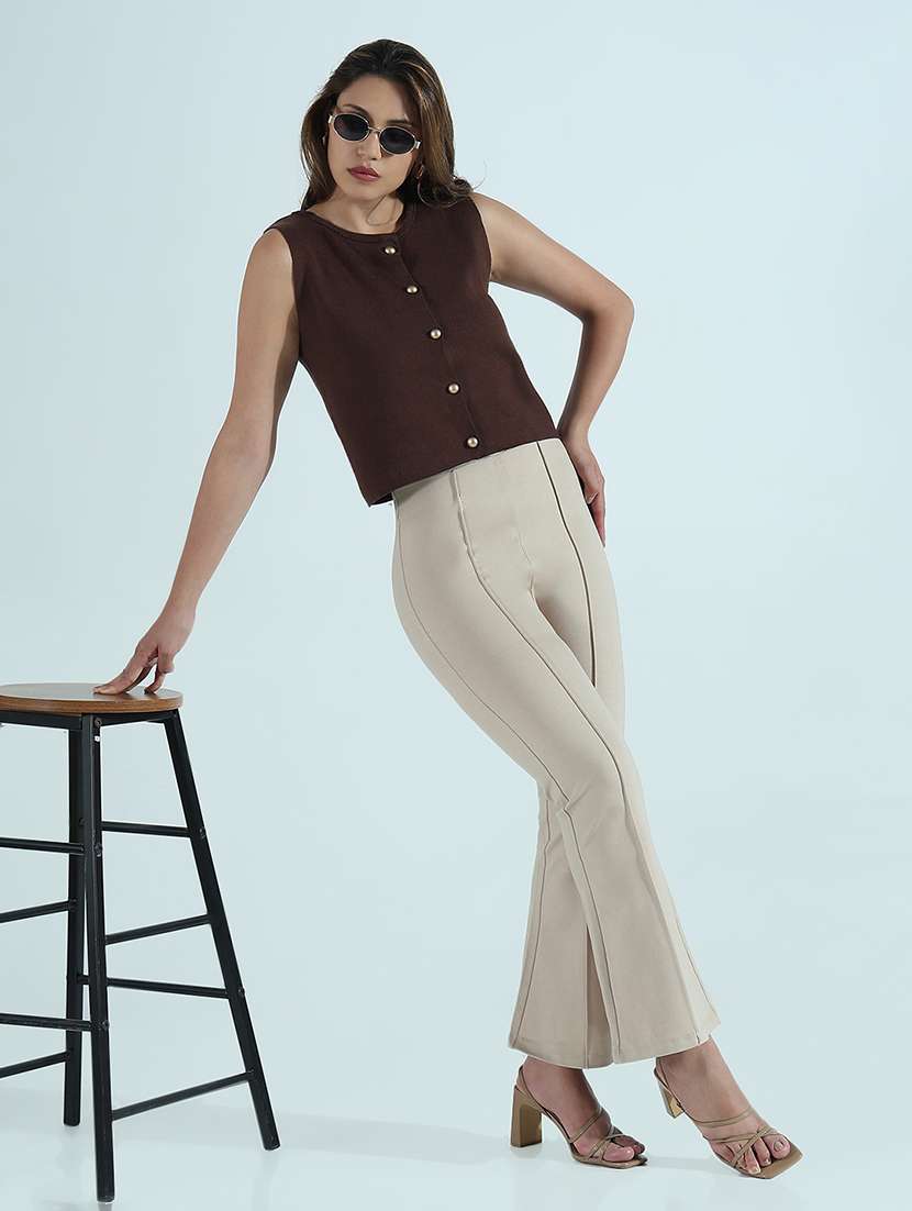 women brown solid sleveeless vest top - 21941902 -  Standard Image - 5