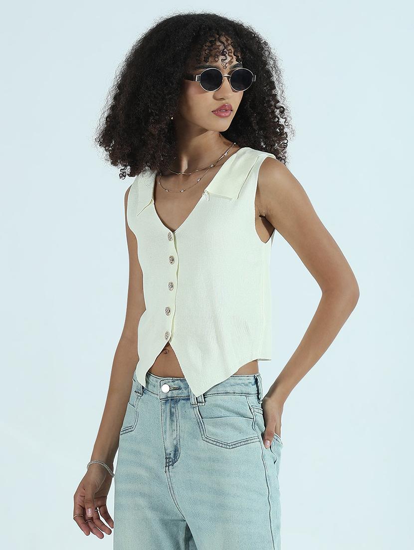 women white collared sleeveless vest top - 21941903 - Standard Image - 3