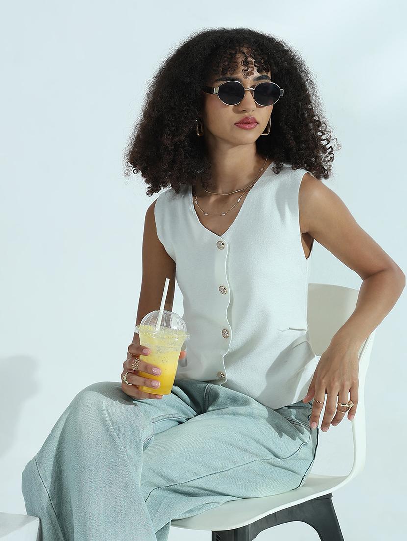 women white solid sleeveless vest top - 21941908 - Zoom Image - 0