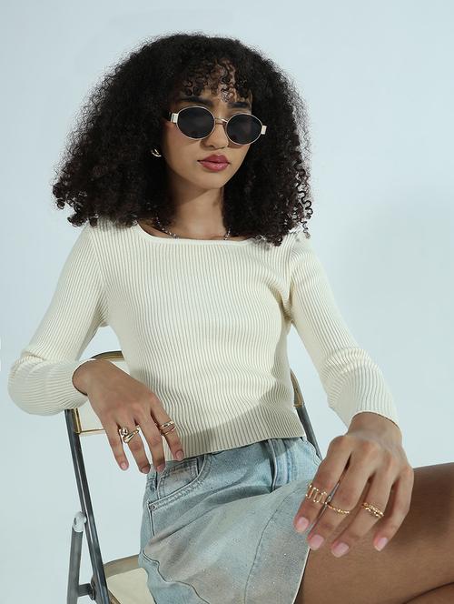 women solid long sleeve crop regular top - 21941911 - Standard Image - 0