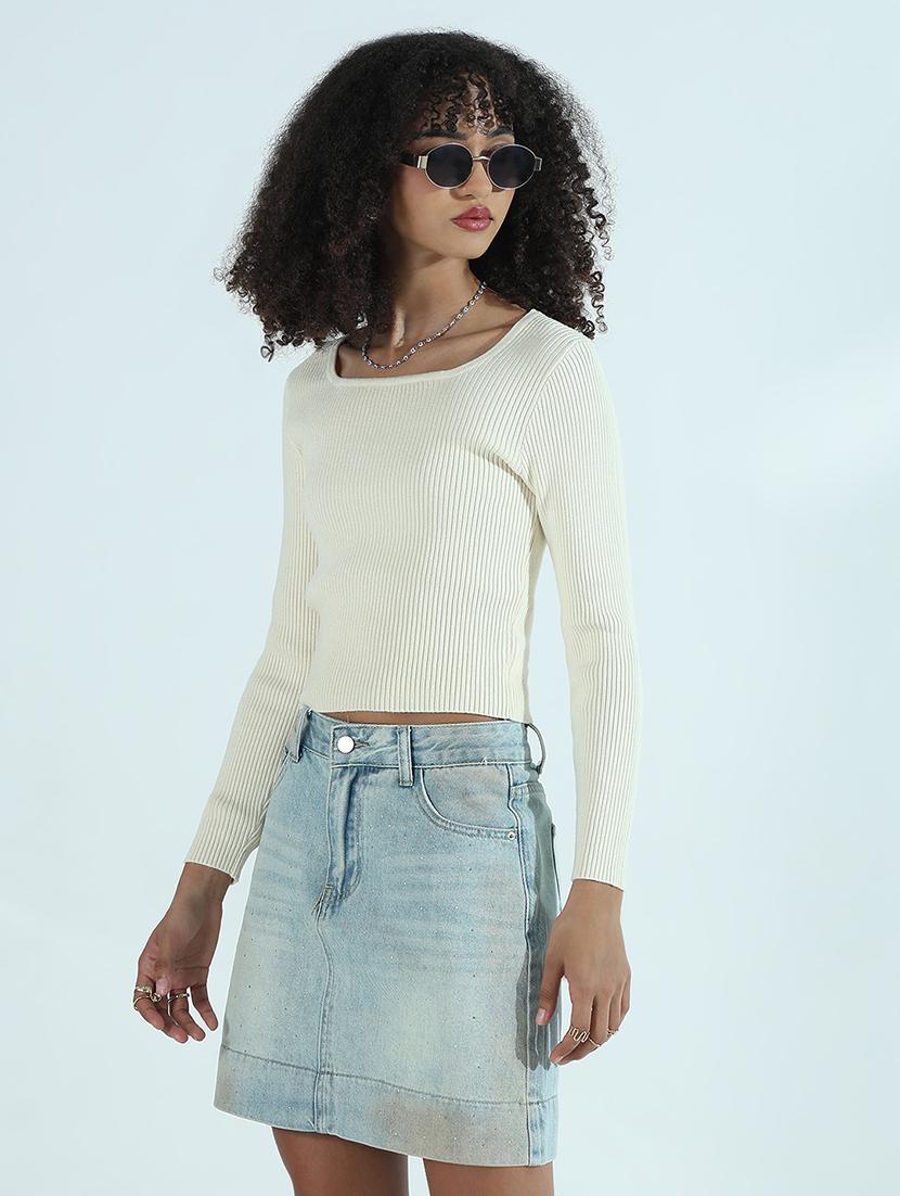 women solid long sleeve crop regular top - 21941911 - Standard Image - 3