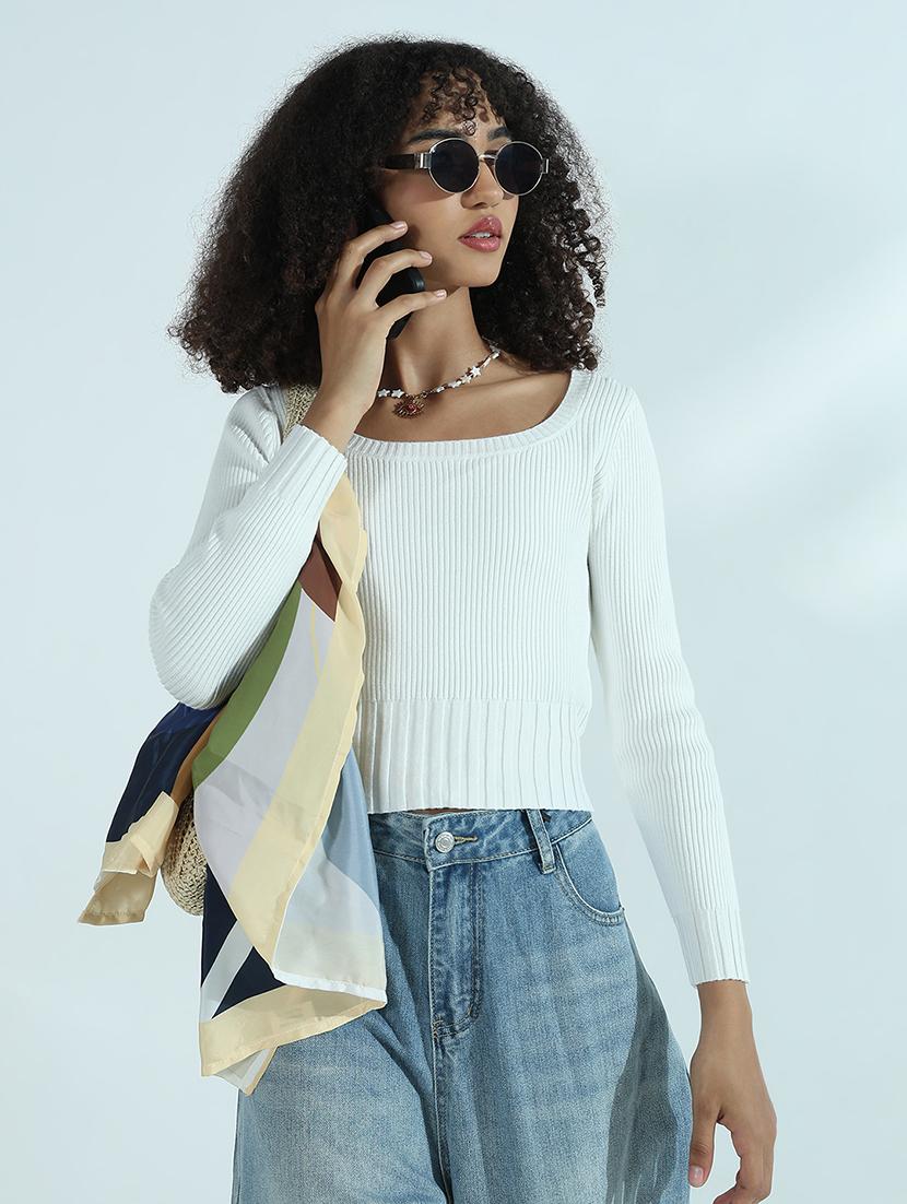 women solid long sleeve crop top - 21941912 - Zoom Image - 0