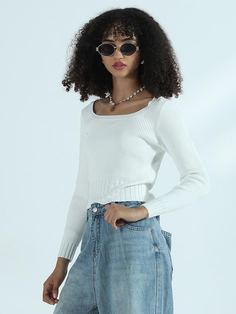 women solid long sleeve crop top - 21941912 - Standard Image - 3