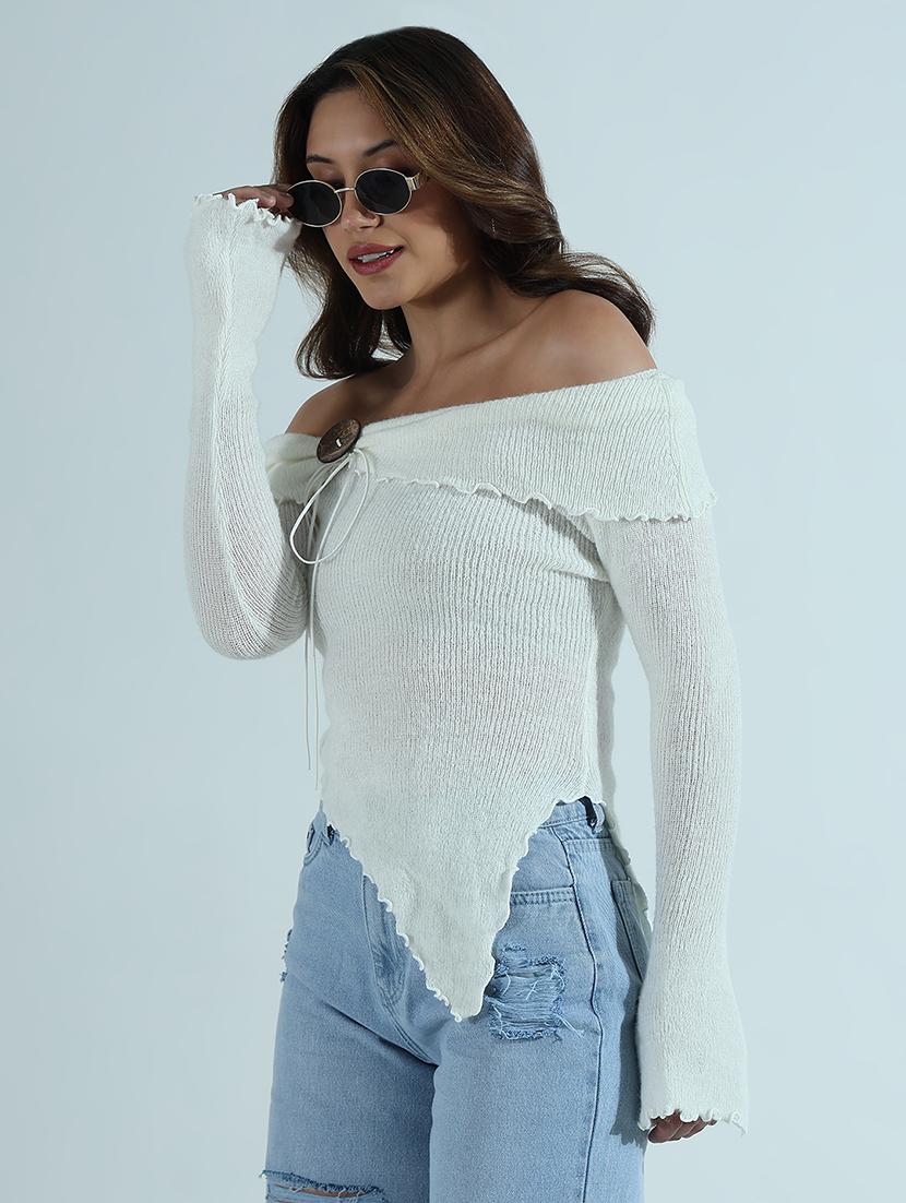 women solid off shoulder long sleeve top - 21941918 - Standard Image - 3