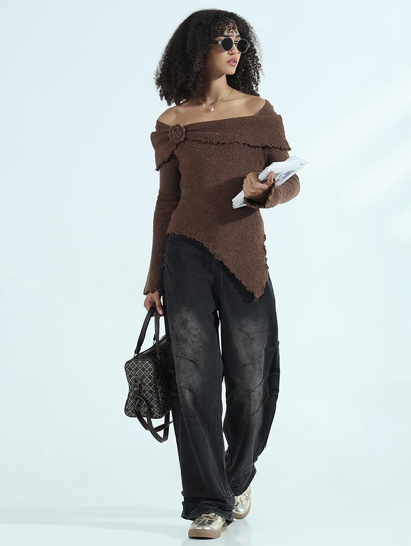 women solid off shoulder long sleeve top - 21941919 - Standard Image - 5