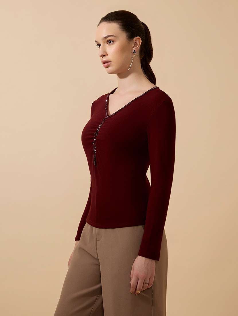 women maroon solid long sleeve regular top - 21941921 -  Standard Image - 3