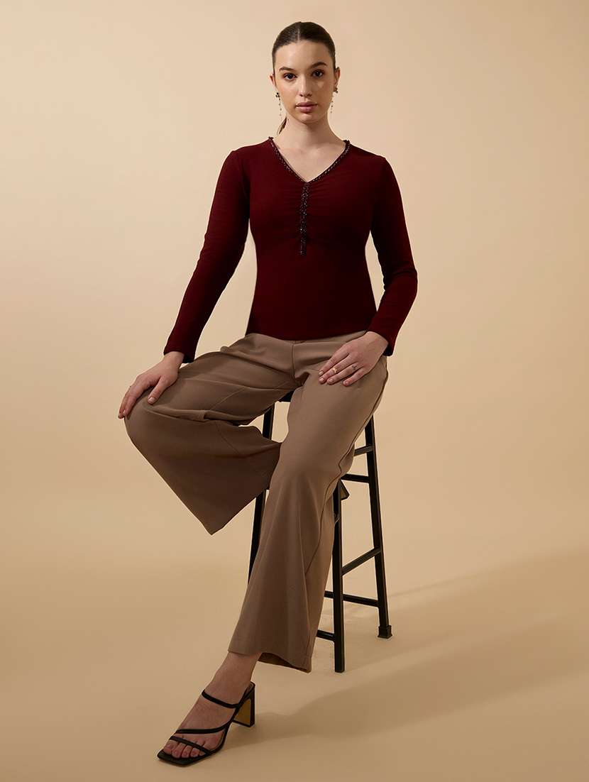 women maroon solid long sleeve regular top - 21941921 -  Standard Image - 5