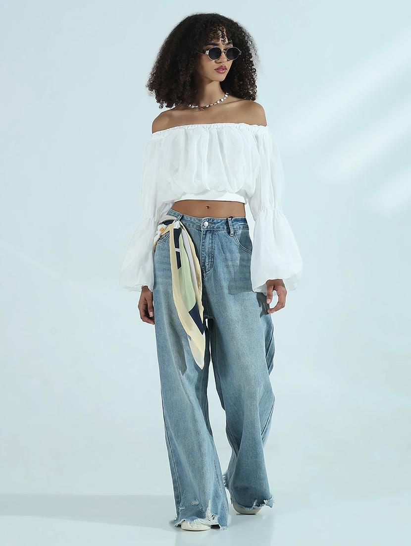 white off-shoulder bell sleeves party wear top - 21941923 - Standard Image - 5