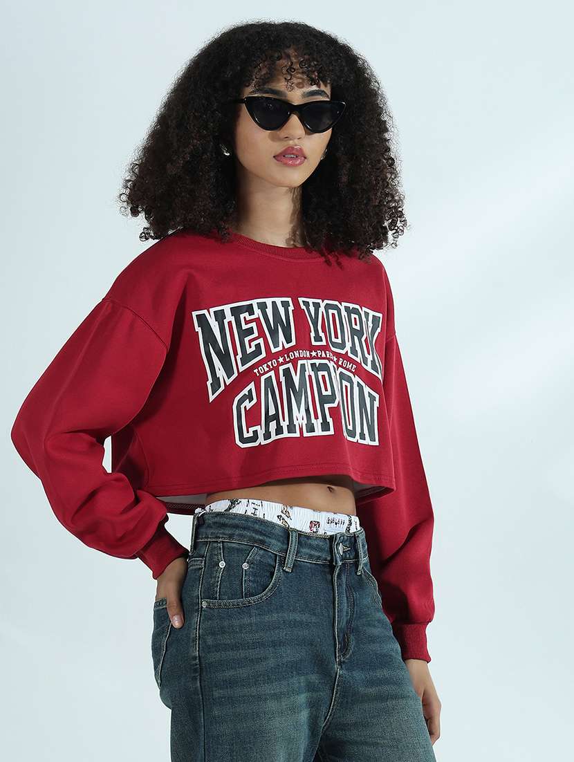 women printed long sleeve crop sweatshirt - 21941934 -  Standard Image - 3