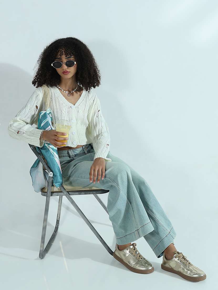 women white solid long sleeve crop cardigan - 21941936 - Standard Image - 5