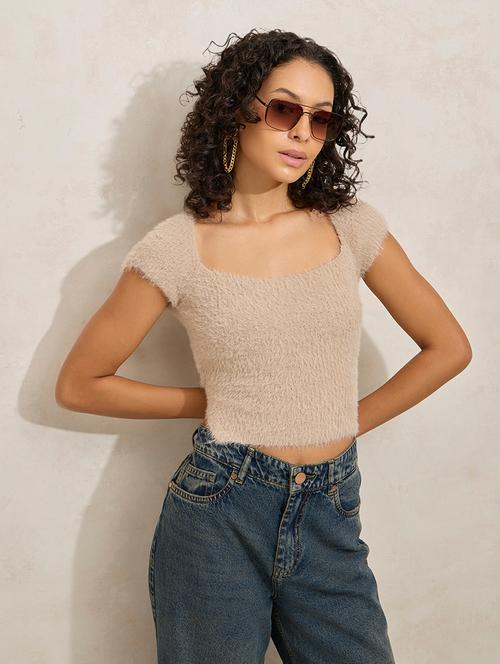 women solid short sleeve back tie crop top - 21941939 -  Standard Image - 0