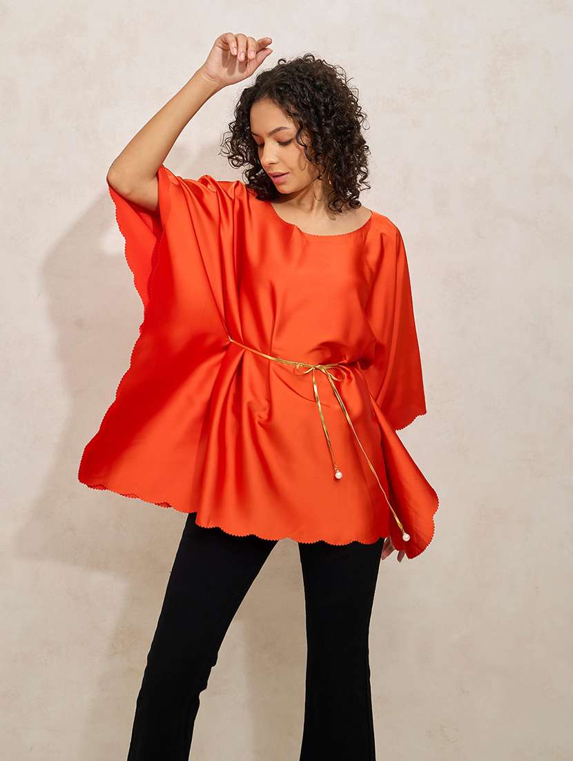 women orange solid kimon sleeve kaftan top - 21941942 -  Zoom Image - 0