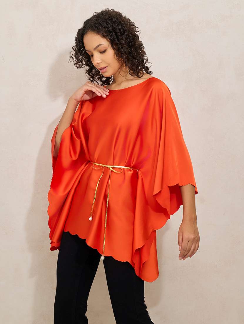 women orange solid kimon sleeve kaftan top - 21941942 -  Standard Image - 3