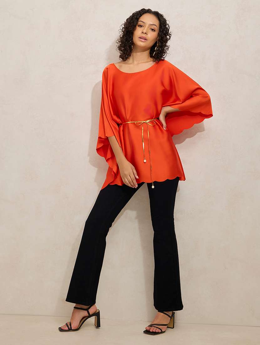 women orange solid kimon sleeve kaftan top - 21941942 -  Standard Image - 5