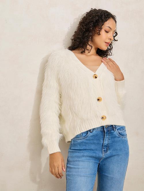 women cream solid long sleeve cardigan - 21941949 - Standard Image - 0