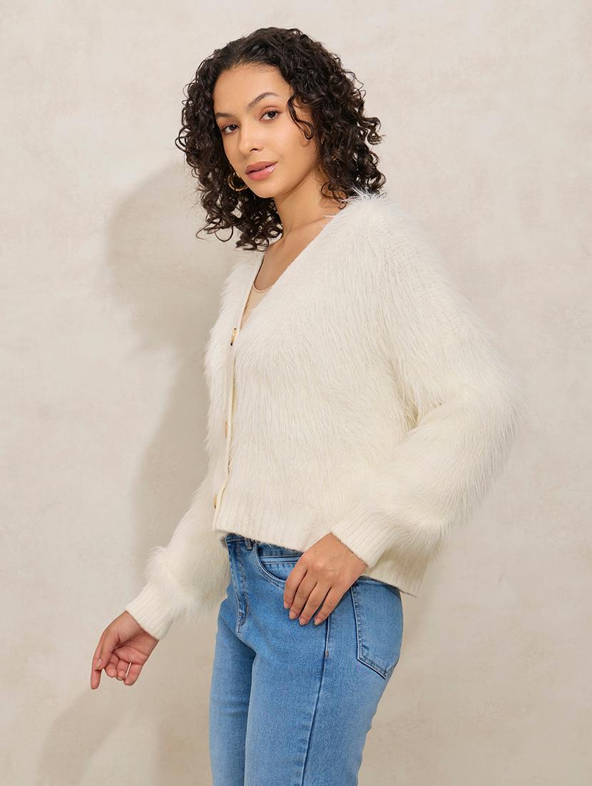 women cream solid long sleeve cardigan - 21941949 - Standard Image - 3