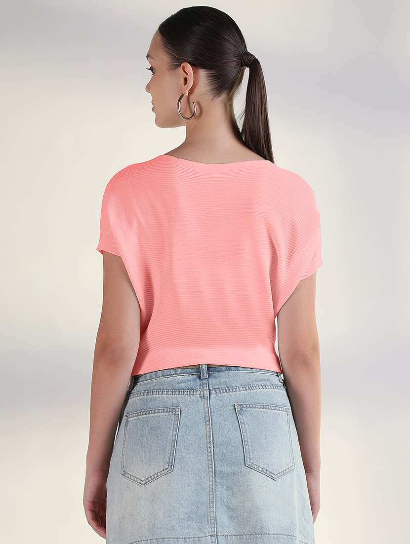 women pink solid boat neck regular top - 21941952 -  Standard Image - 3