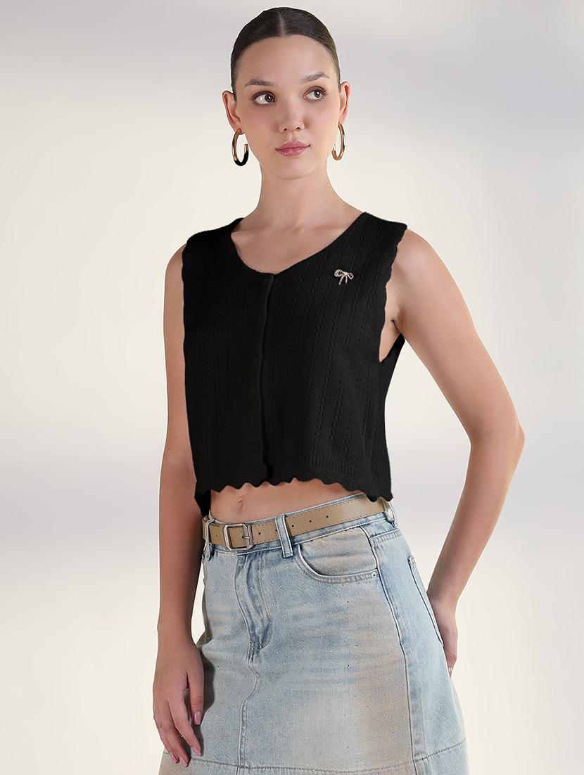women black solid sleeveless crop top - 21941953 - Standard Image - 3