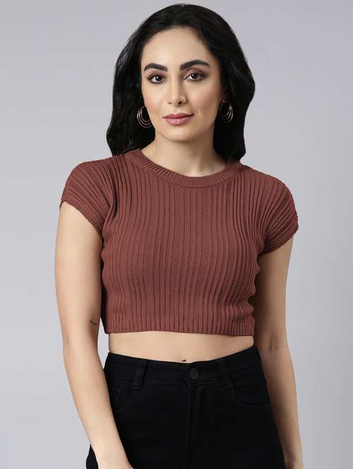 women solid short sleeve crop top - 21941957 -  Standard Image - 0