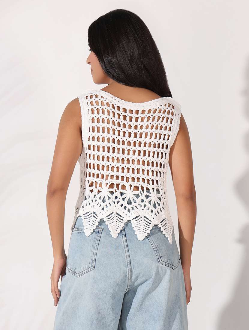 women white sleeveless crochet crop top - 21941958 -  Standard Image - 3