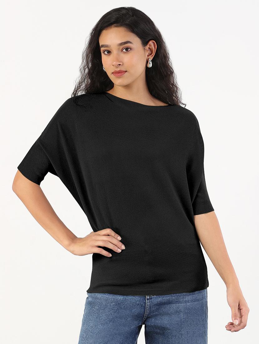women balck solid batwing sleeve regular top - 21941962 - Zoom Image - 0