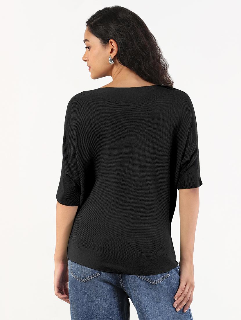 women balck solid batwing sleeve regular top - 21941962 - Standard Image - 3