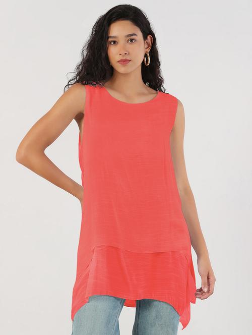 women peach solid sleeveless asymmetric top - 21941963 - Standard Image - 0